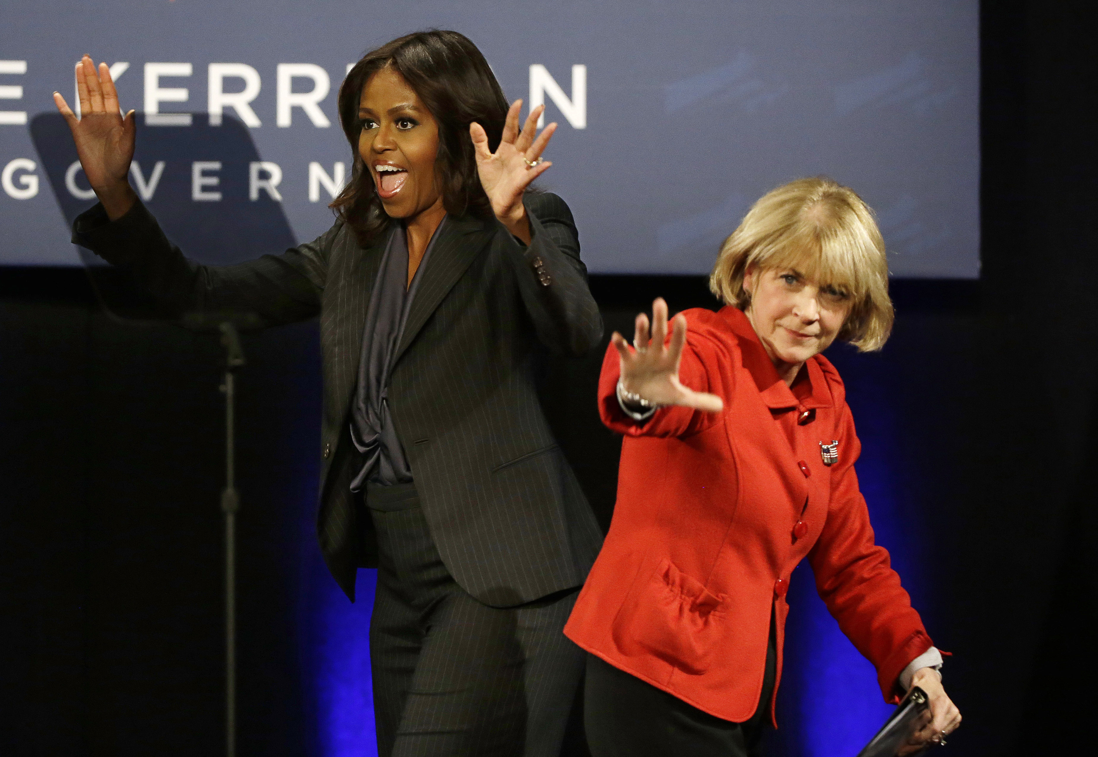 Michelle Obama and Martha Coakley at a fundraiser earlier this week. CREDIT: AP